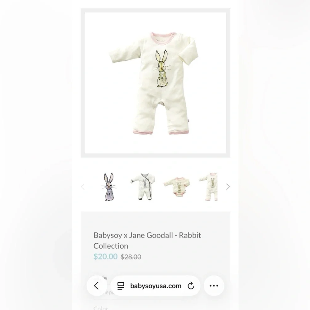 NWT. Jane Goodall Janey Baby One Piece, Rabbit/Peonies